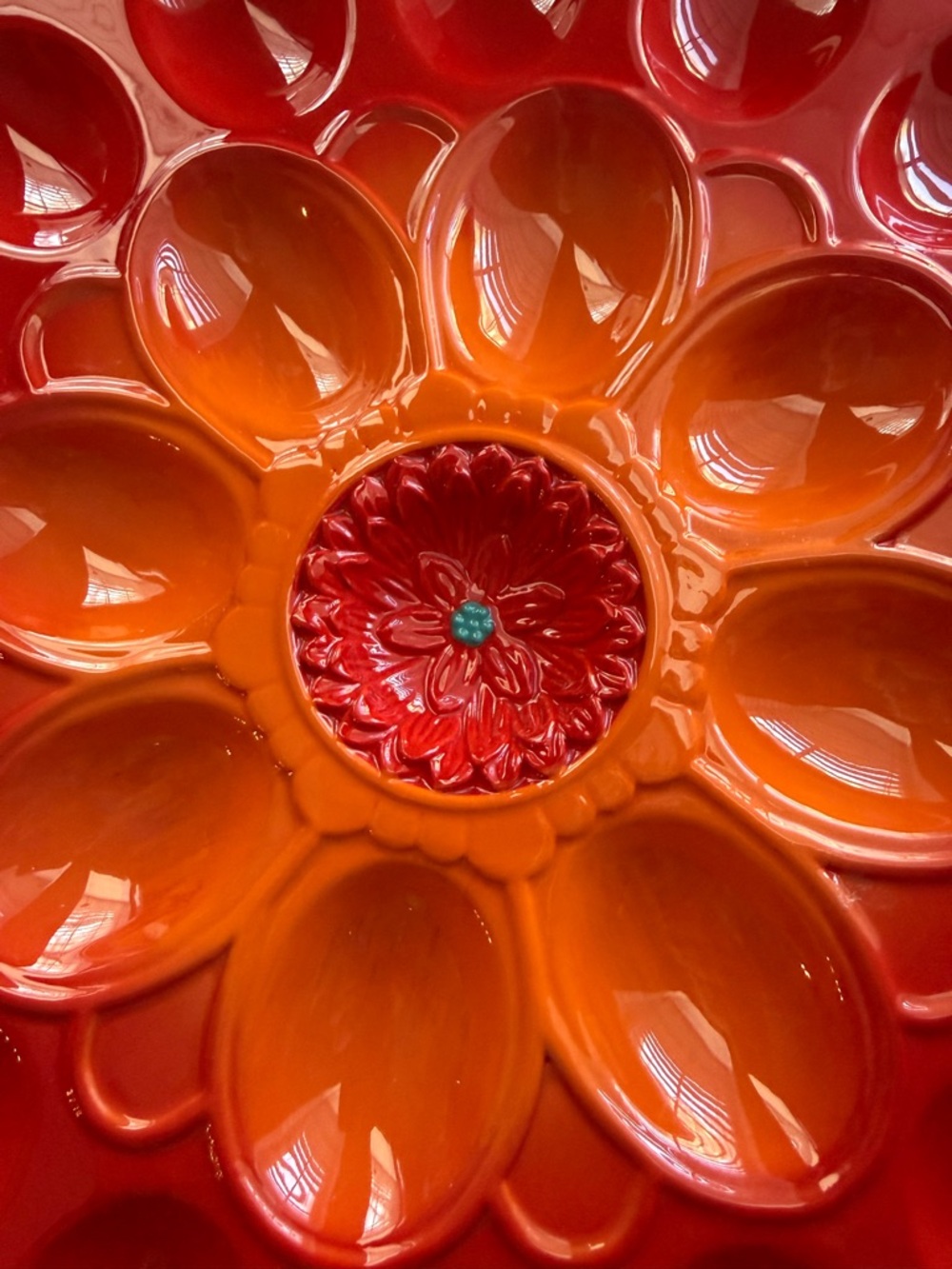 Grasslands Road Ceramic Deviled Egg Platter Titled Petals Vintage Red Orange EC - Picture 3 of 6